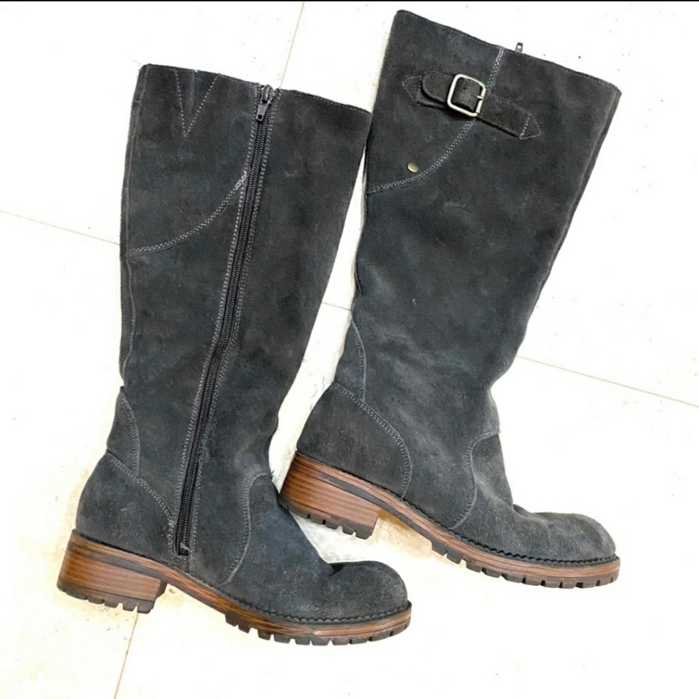 Black Suade Moto Boots 7